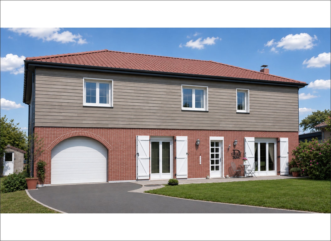 façade de la maison avec étage en bardage composite à Eth (Nord)
