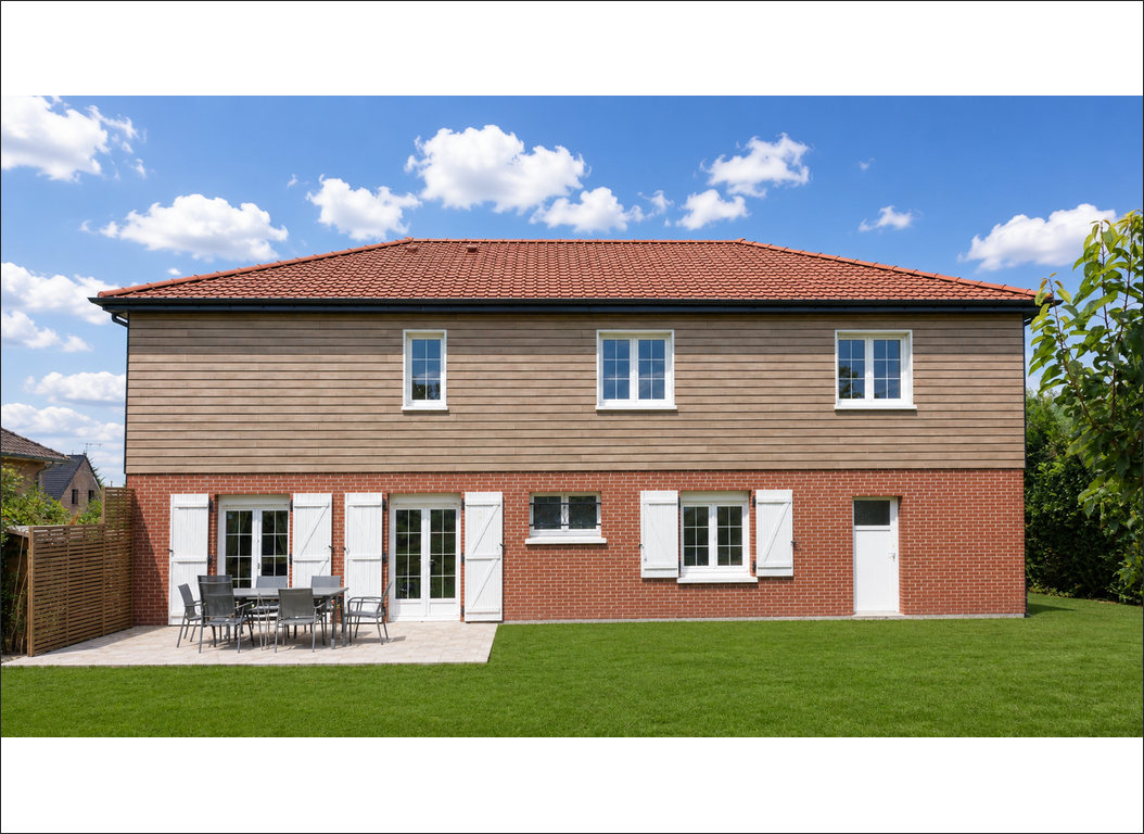 vue générale de la maison avec son nouvel étage à Eth (Nord)