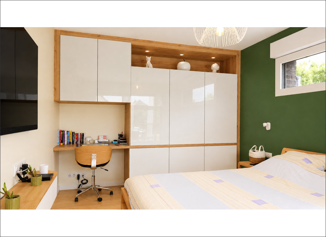 aménagement de la chambre avec lit et rangements à Wandignies-Hamage (Nord)